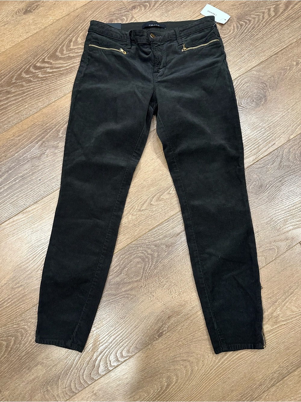 Mid rise dark green skinny corduroy pants- J Brand Iselin royal green gold zip